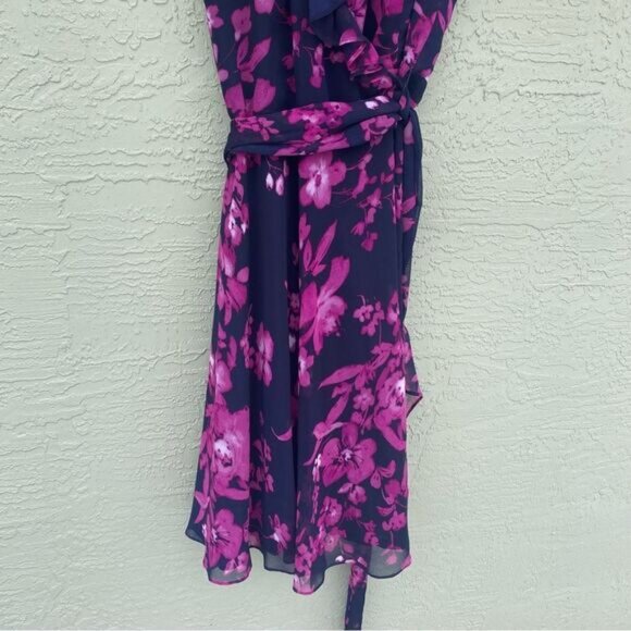 Ralph Lauren Sz 14  Floral Chiffon Ruffled Wrap Dress - Picture 10 of 11